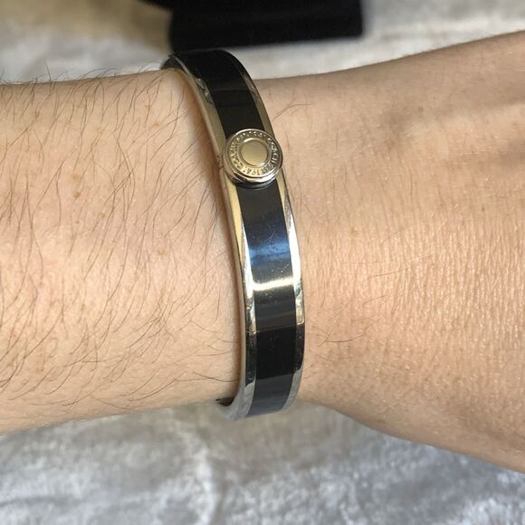 Coach bangle push hinge bracelet Black Enamel silvertone logo classic designer - Picture 7 of 10